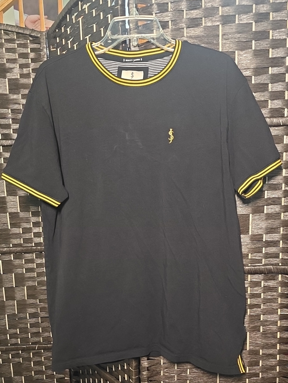 Scott James England Black Gold Tipped Ringer T-Shirt Men’s XL Embroidered Logo